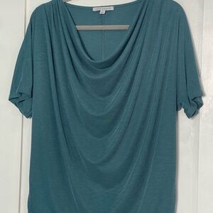 Green Envelope Teal Short Sleeve Drape Top